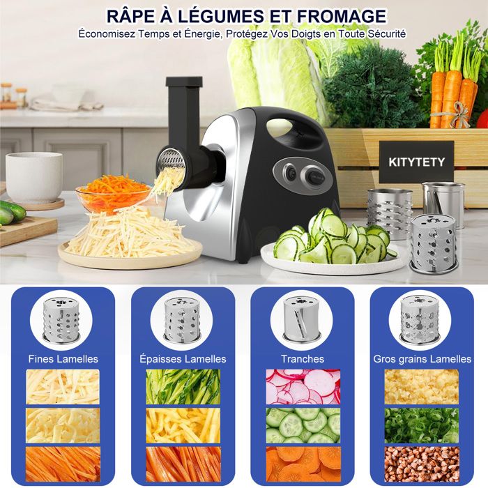 Hachoir à Viande Électrique 2800W - Écran Tactile - 11PCS avec 2 Lames 4 Inox Disques 3 Kit de Saucisse 1 Kubbe 1 Brosse - Argent