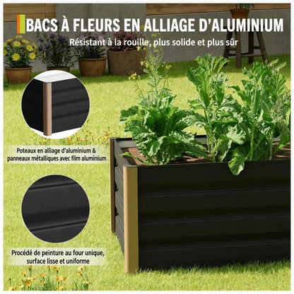 Bac de jardin surélevé en aluminium 240*100*40 cm – Anti-rouille, fond ouvert, coins arrondis, Gris, 1pc