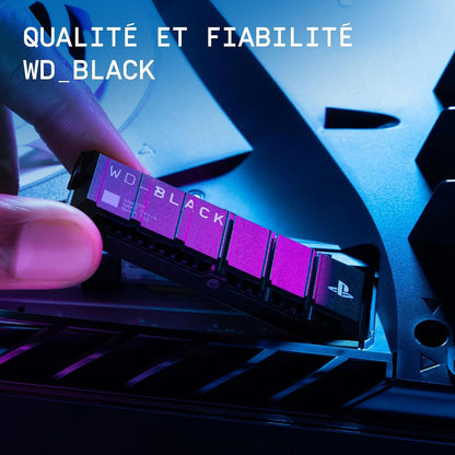 WD_BLACK SN850P 2 To PS5 SSD, Disque SSD interne, Lecture jusqu'à 7300 Mo/s, M.2 2280 PCIe NVMe, Carte d'extension PS5, Officielle pour et PS5 Consoles, avec dissipateur Thermique, Noir