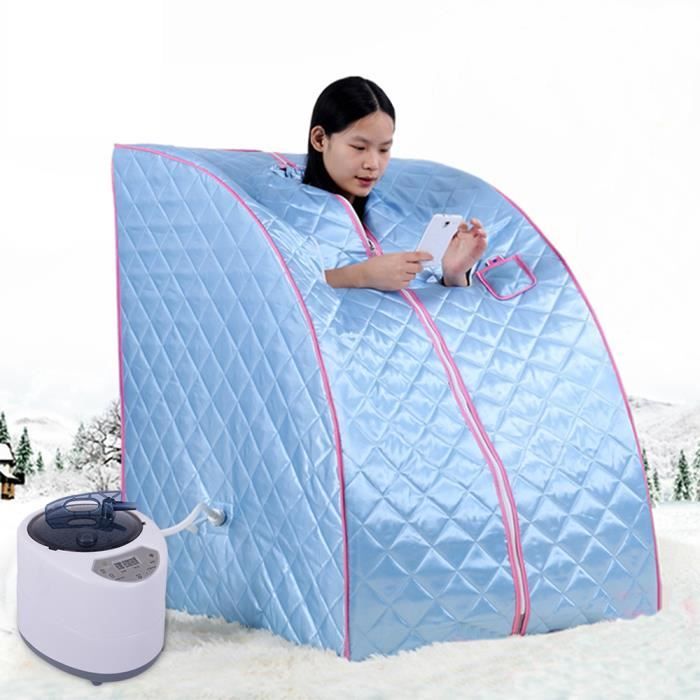Sauna à Vapeur et Cabine OHMG - Tente Pliable 1 Place - Générateur de Vapeur 1.5L 1000W - Bleu