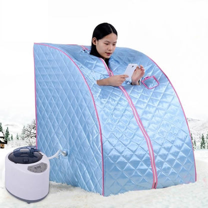 Sauna à Vapeur et Cabine OHMG - Tente Pliable 1 Place - Générateur de Vapeur 1.5L 1000W - Bleu