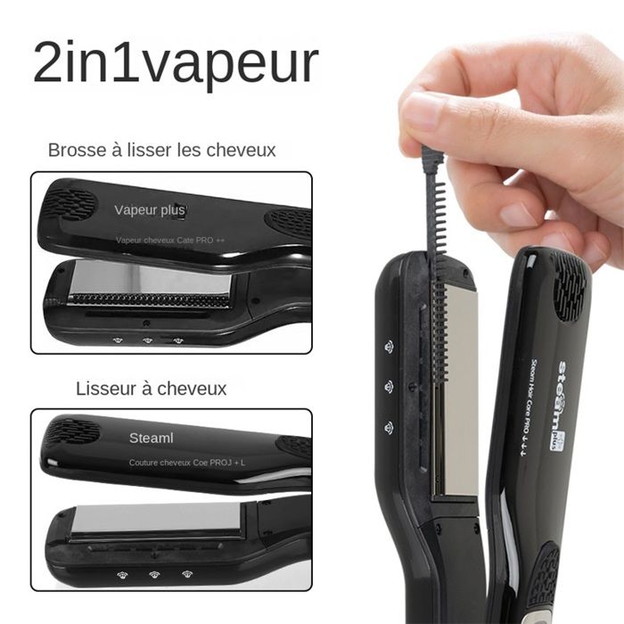 Lisseur vapeur-Plaques en Céramique extra larges，5 vitesses - alimentation rotative 360°-Jusqu'à 230°C-Pour Tous Types de Cheveux