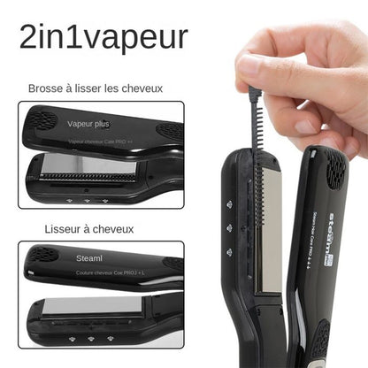 Lisseur vapeur-Plaques en Céramique extra larges，5 vitesses - alimentation rotative 360°-Jusqu'à 230°C-Pour Tous Types de Cheveux