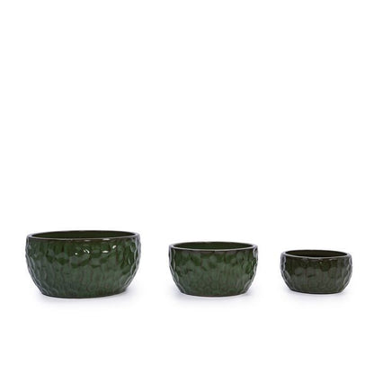 Lot de 3 Pots de Fleurs en Céramique Fait Main - 38/30/25 cm - Bleu Antique
