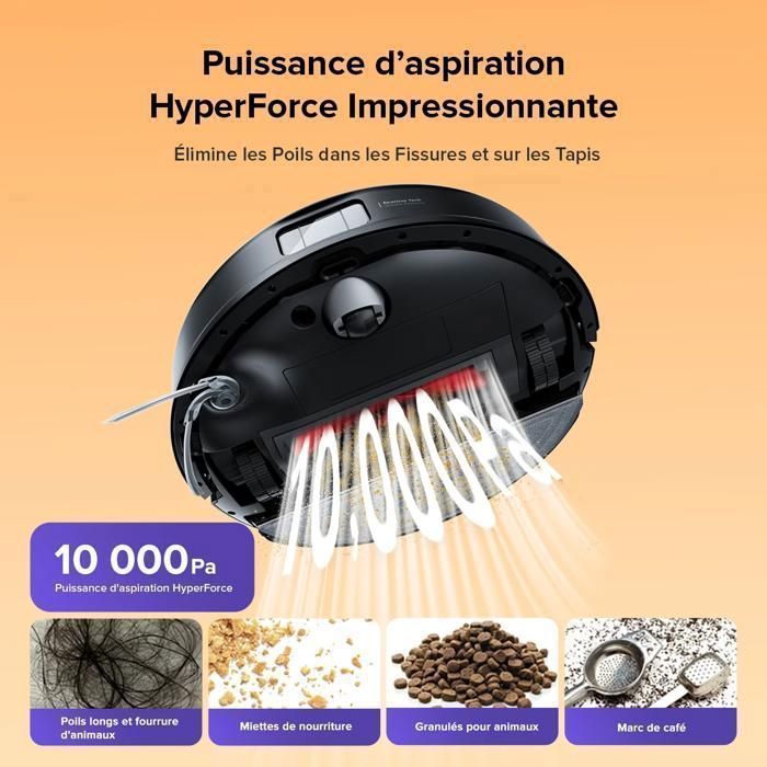 Roborock Q10 S5 Set  Aspirateur Robot 10000 Pa Aspiration, Anti-emmêlement,Levage des Serpillères de 8 mm, Évitement