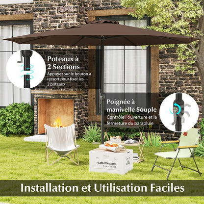 Parasol de Jardin, GIANTEX 360 cm Parasol de Terrasse-Toile Polyester Anti-Soleil UV-Grille D'aération-pour Piscine, Cour, Brun