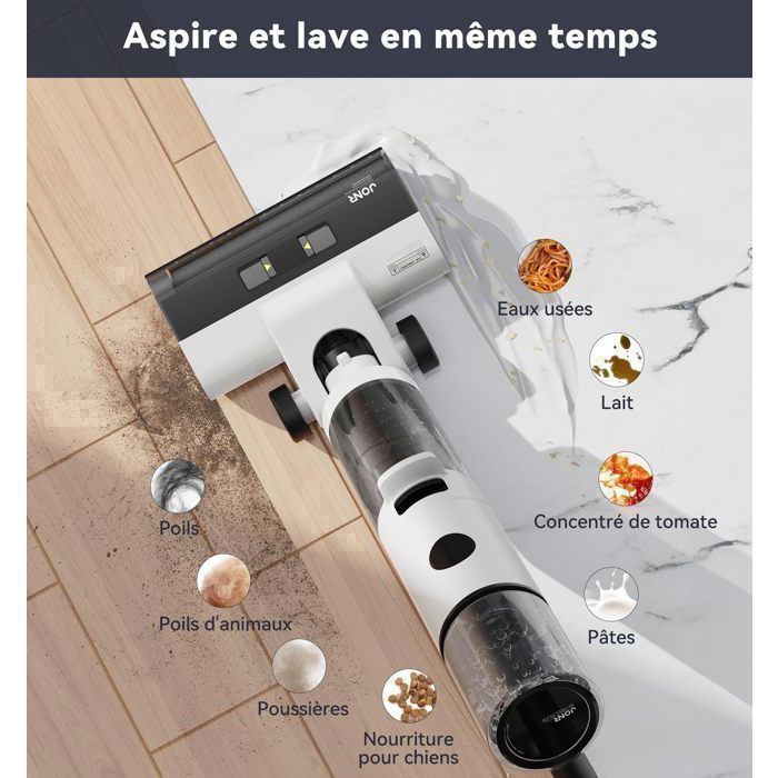 Aspirateur Laveur Sans Fil-JONR ED12 Pro,Aspirateur sans Fil 4 en 1,Autonettoyage 70°C,Séchage à air chaud 80°C,40 Mins (230 m²)