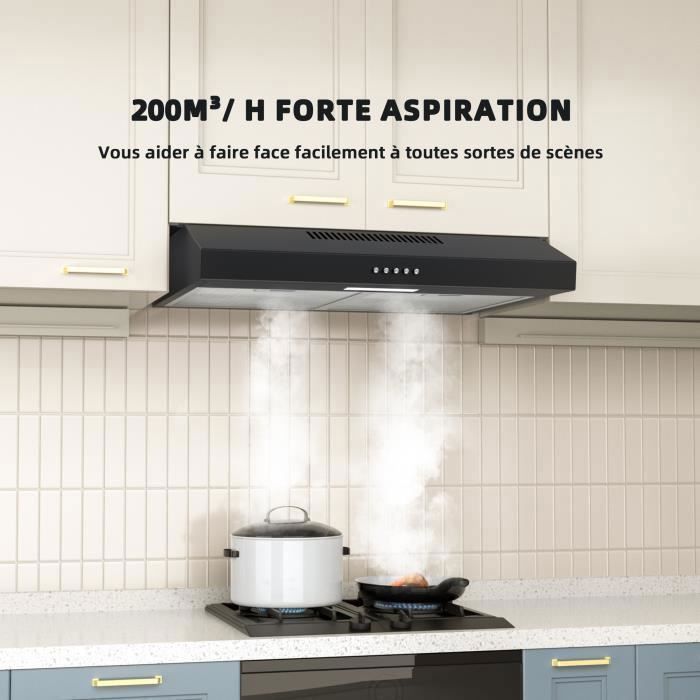 FIREGAS hotte aspirante sous armoire 60cm, évacuation et recirculation avec filtre CC130, commande par écran tactile