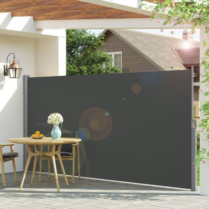 Store Latéral 190 x 450 cm, Brise-Vue Rétractable, Auvent extérieur, Résistant aux Intempéries, pour Jardin, Terrasse,Gris foncé