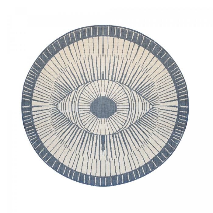 Tapis rond d'extérieur, kilim reversible Ø120cm LYN2 B ROND REVERSIBLE orange et crème