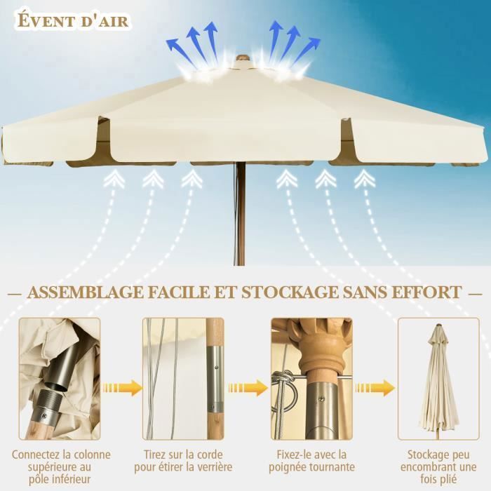 COSTWAY Parasol pour Terrasse Inclinable Dia.3M avec Manivelle Anti-UV,Protection Solaire Toile Polyester Imperméable Beige