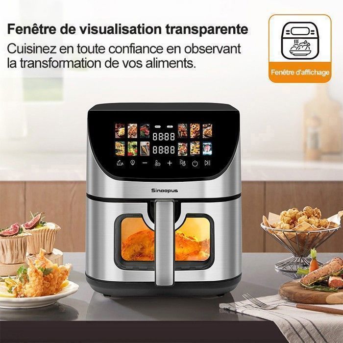 Friteuse sans huile - Memkey - 9 L XXL - ABS+PC noir - Double panier, écran LED, 10 programmes