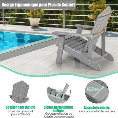 COSTWAY Fauteuil de Jardin Adirondack en HIPS Bois Massif Imperméable avec Porte-Gobelet Charge 170KG pour Piscine Terrasse, Noir