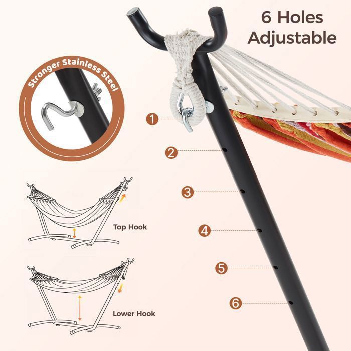 Mondeer Hamac sur Pied Double avec Support,Cadre Robuste Réglable 6Positions,Charge Max 270kg pour Jardin/Camping/Voyage,Multicolore