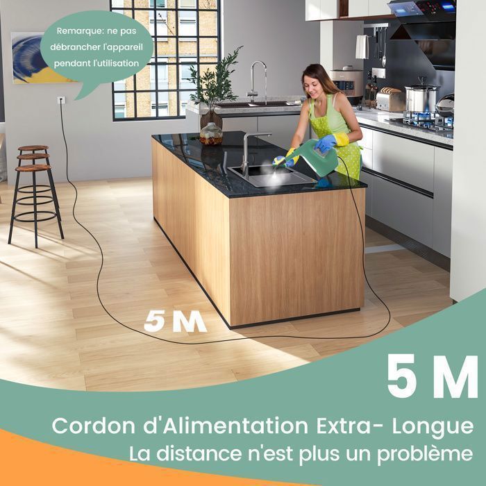 Nettoyeur Vapeur Polyvalent 2000W COSTWAY pour Punaises de Lit-5 BAR-15 Accessoires et Manomètres-Réservoir 1,8L-160°C-4 Roue-Jaune