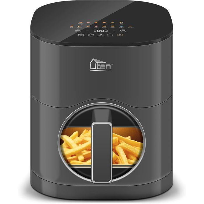 UTEN Air Fryer Sans Huile 5.5L 2000W,Friteuse à Air avec Écran Tactile LED,14 Programmes et Fenêtre Visible,Cuisson Rapide et Saine