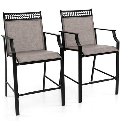 COSTWAY Lot de 2 Chaises de Jardin, Tissu Respirant, Chaises à Manger Empilables avec Accoudoirs, pour Patio Terrasse Porche, Bleu
