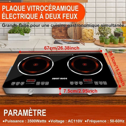 Plaque vitrocéramique 2 feux ULTRIXE 3500W - verre céramique noir, commandes tactiles avant