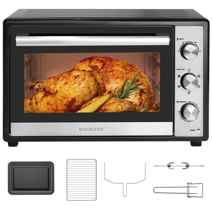 Four de table électrique 46L, avec Tournebroche, Porte double vitrée, 6 modes Multi Fonction, Programmable 230°, Minuterie 60 min