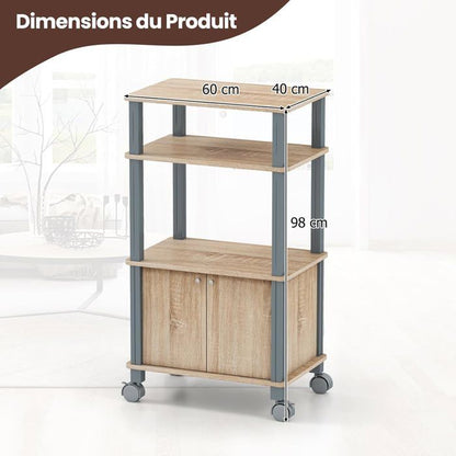 Meuble pour Micro Onde Étagère de Cuisine pour Four en Bois avec 3 Couches Roues 60 x 40 x 98 CM Noir