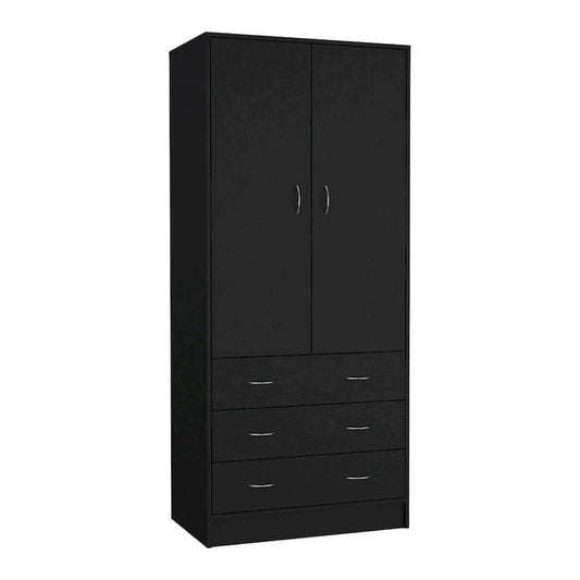 19  Modern Double-door Armoire with 3 Drawers and 1 Hanging Rod for Bedroom