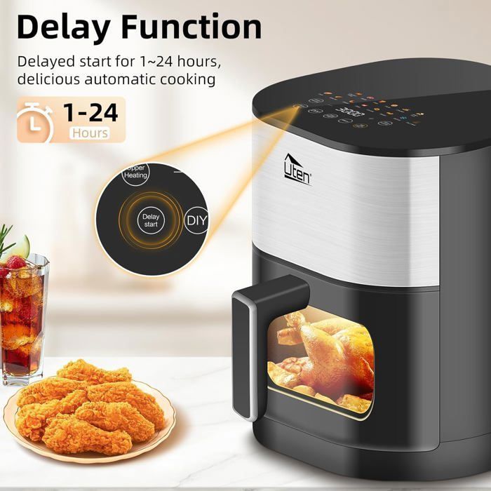 UTEN Air Fryer Sans Huile 5.5L 2000W,Friteuse à Air avec Écran Tactile LED,14 Programmes et Fenêtre Visible,Cuisson Rapide et Saine