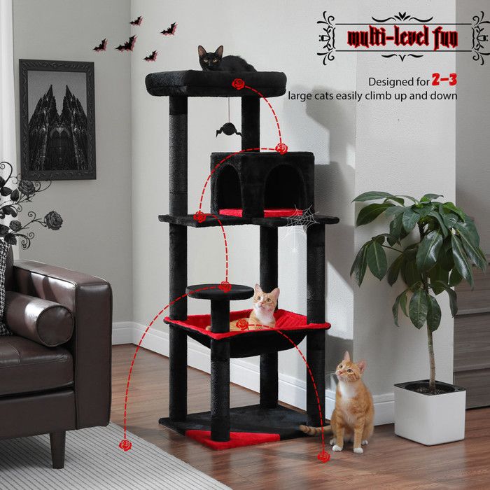 PAWZ Road Arbre à chat Design Spacieux Grande Hamac Dur Stable Avec hamac et belle maison pour chat - Cactus vert - 143 cm