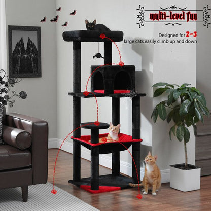 PAWZ Road Arbre à chat Design Spacieux Grande Hamac Dur Stable Avec hamac et belle maison pour chat - Cactus vert - 143 cm