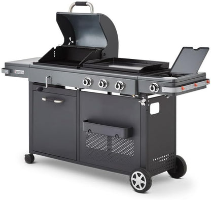 - Barbecue Bi-Energy Gun Metal XL - Barbecue Charbon et Plancha 60 x 42 cm à gaz avec brûleur latéral -12,95 KW