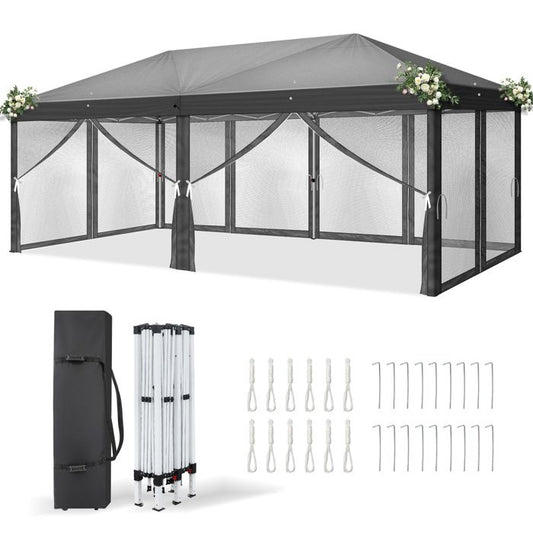 Alightup Tonnelle pliante 3 x 6m Pop Up,Tonnelle de Jardin mit 6 Netzvorhängen,Hauteur Réglable,Imperméable,Protection de UV,Gris