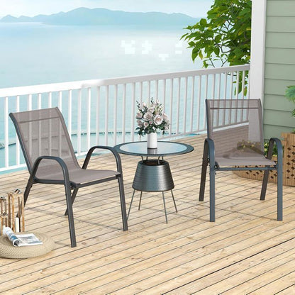 COSTWAY Lot de 2 Chaises de Jardin, Tissu Respirant, Chaises à Manger Empilables avec Accoudoirs, pour Patio Terrasse Porche, Bleu