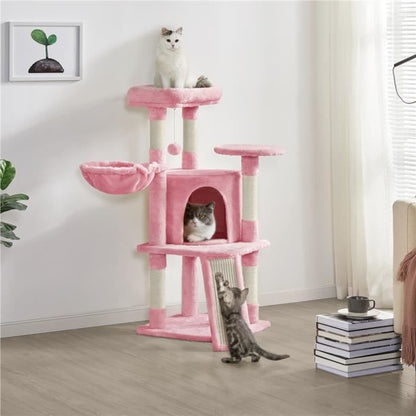 Yaheetech Arbre à Chat en Sisal Griffoir Grattoir Tour de Jeux pour Chat avec Centre d'activités Arbre a Chat Hauteur 107cm Rose