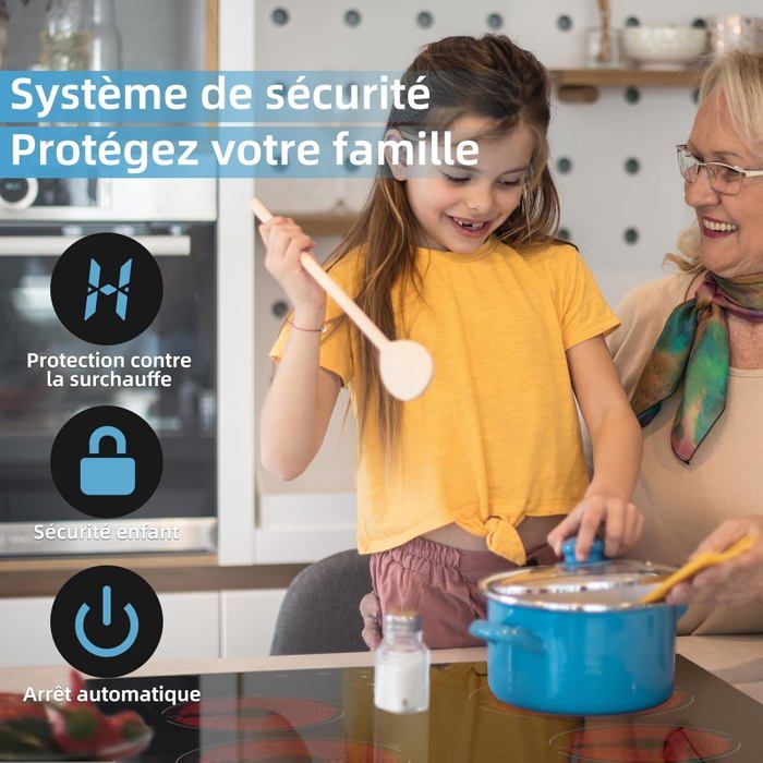 Plaque de Cuisson Vitrocéramique - WEHIMO - 2 Feux - 3400W - Noir - Sécurité enfant