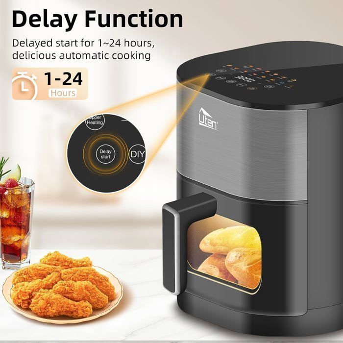 UTEN Air Fryer Sans Huile 5.5L 2000W,Friteuse à Air avec Écran Tactile LED,14 Programmes et Fenêtre Visible,Cuisson Rapide et Saine