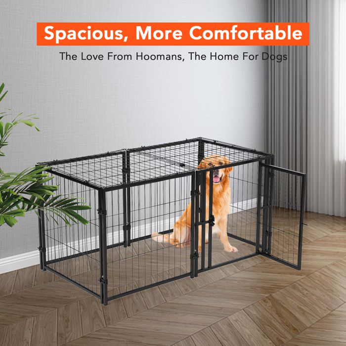 Cage pour Chien 42 “, Double Porte de Sécurité, Séparateur Amovible, Plateau Inclus, Cage Pliable, Voyage avec Chien, Noir