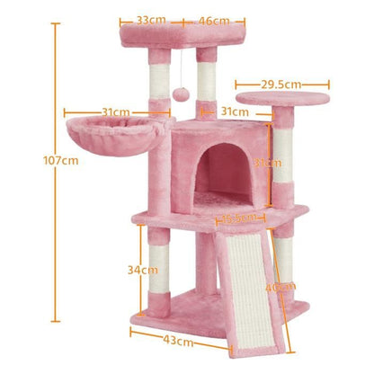 Yaheetech Arbre à Chat en Sisal Griffoir Grattoir Tour de Jeux pour Chat avec Centre d'activités Arbre a Chat Hauteur 107cm Rose