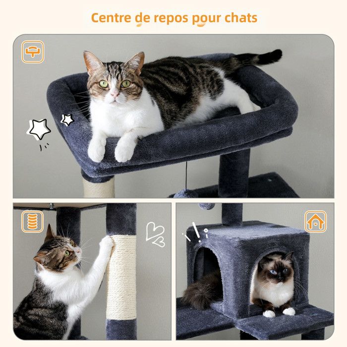 PAWZ Road Arbre à chat Design Spacieux Grande Hamac Dur Stable Avec hamac et belle maison pour chat - Cactus vert - 143 cm
