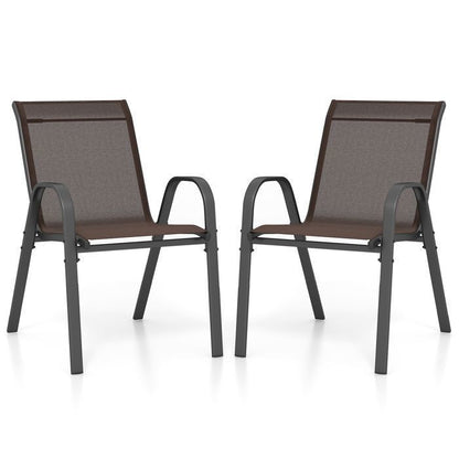 COSTWAY Lot de 2 Chaises de Jardin, Tissu Respirant, Chaises à Manger Empilables avec Accoudoirs, pour Patio Terrasse Porche, Bleu