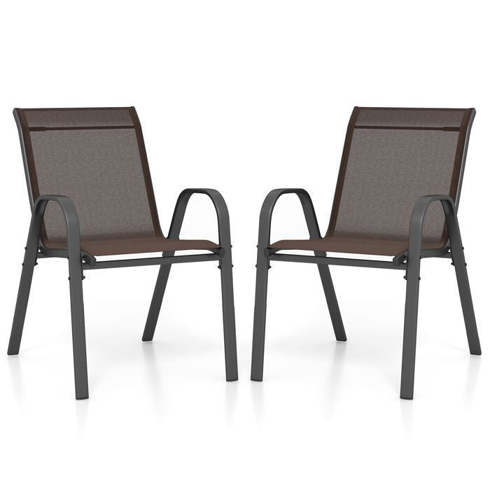COSTWAY Lot de 2 Chaises de Jardin, Tissu Respirant, Chaises à Manger Empilables avec Accoudoirs, pour Patio Terrasse Porche, Noir