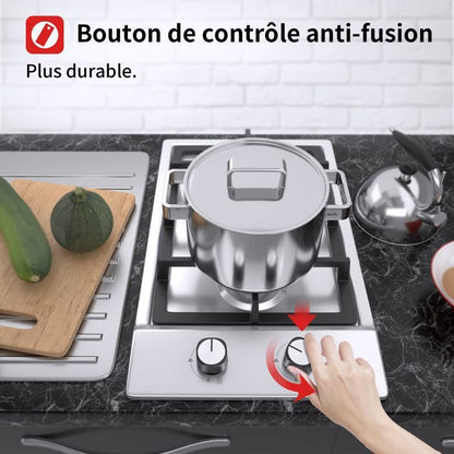 Plaque de Cuisson Gaz - ISEASY - 2 Feux - Inox - Encastrable - Allumage par Impulsion