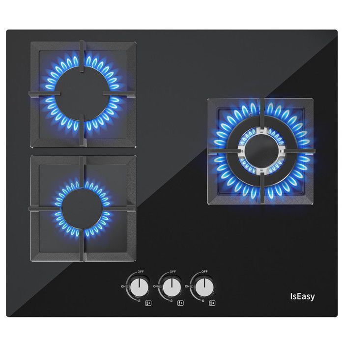 Plaque gaz encastrable - ISEASY - 4 feux 60 cm - Verre trempé - Supports fonte - Compatible NG/GPL