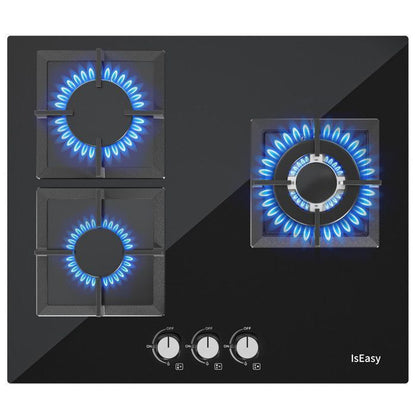 Plaque gaz encastrable - ISEASY - 4 feux 60 cm - Verre trempé - Supports fonte - Compatible NG/GPL