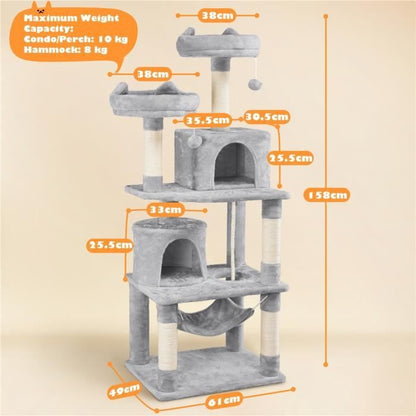 Arbre à Chat YAHEETECH - Tour à Griffer avec 2 Niches-Hamac Colonne en Sisal - Hauteur 158 cm Noir