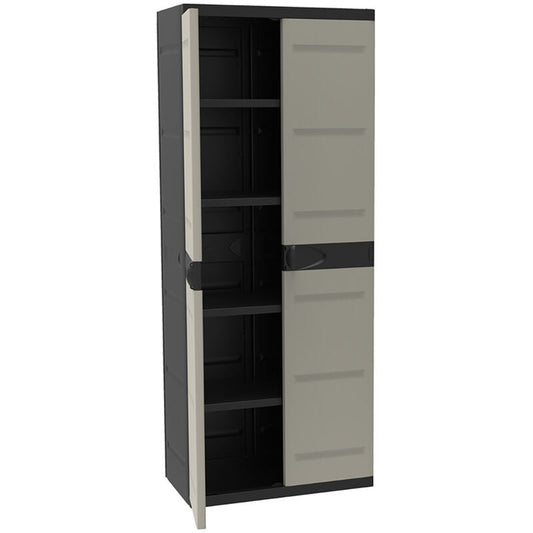 Armoire meuble de rangement 2 portes intérieur/extérieur coloris noir/taupe - Longueur 70 x Profondeur 44 x Hauteur 176 cm -PEGANE-