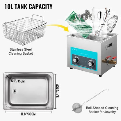 Nettoyeur à Ultrasons 6,5 L - VEVOR - Minuterie Chauffage 80℃