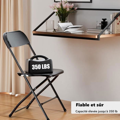 Lot de 8 chaises pliantes en plastique blanc, sièges commerciaux empilables portables intérieurs et extérieurs avec cadre en acier