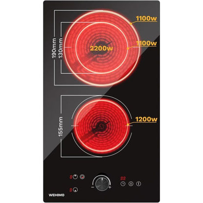 Plaque de Cuisson Vitrocéramique - WEHIMO - 2 Feux - 3400W - Noir - Sécurité enfant