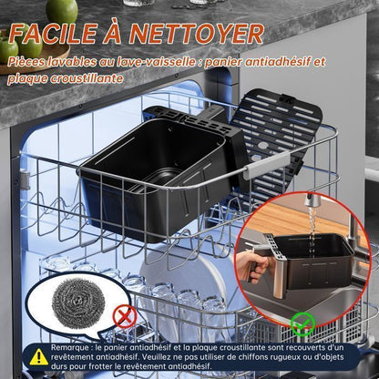 DEIME Air Fryer 6.5L+3.5L - Friteuse sans Huile 10L - Double cuve - 10 Programmes de cuisson - 2800W - Noir
