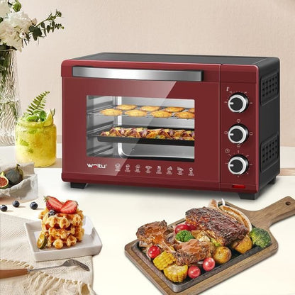 WOLTU Mini Four 28L, Four à Pizza 1600 W, 100-230°C, Minuterie 0-60 min, 3 Modes de Cuisine, Rouge+Noir W0ITT1011