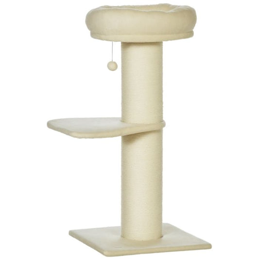Arbre à chat - PawHut - griffoir sisal naturel 2 plateforme panier observation jeu boule - peluche - beige